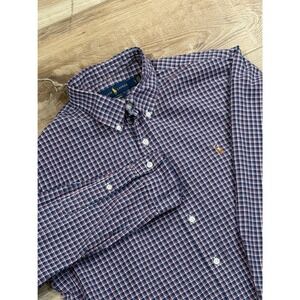 Ralph Lauren Slim Fit Plaid Button Down Shirt Men Large Navy Red White LS